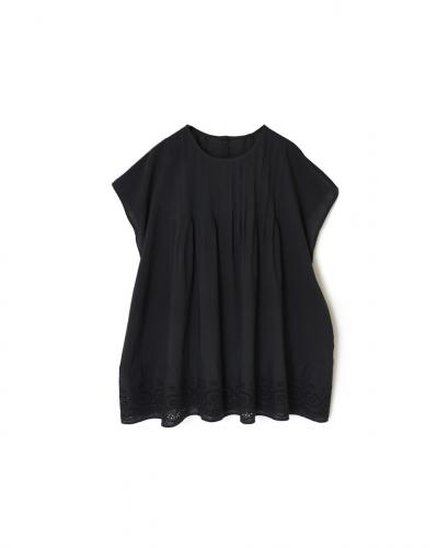 INSL24223 (ブラウス) 80s VOILE PLAIN WITH CUT WORK LACE CREW-NECK FRENCH/SL SHIRT WITH PINTUCK