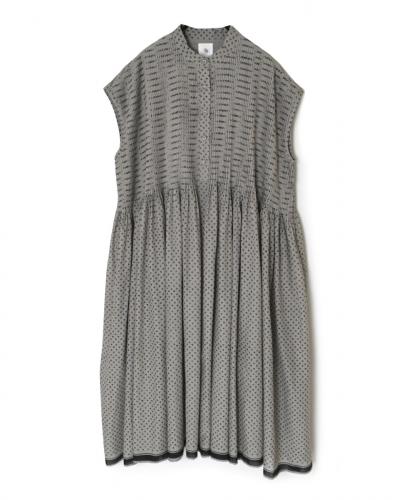 INMDS25104(ワンピース) 80s VOILE TRIANGLE BLOCK PRINT BANDED COLLAR FRENCH/SL DRESS WITH PINTUCK