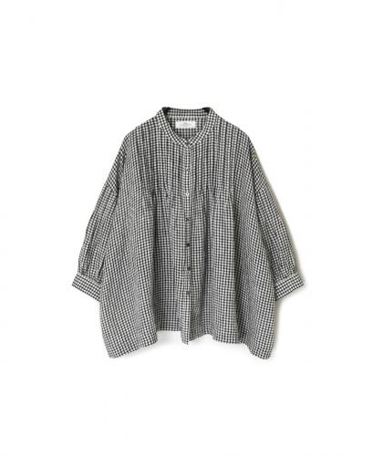 INSL25211(シャツ) 60s LINEN CHECK BANDED COLLAR 3/4SL PINTUCK SHIRT