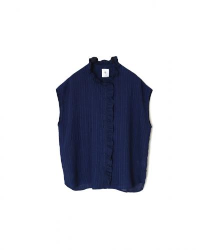 INMDS25121(シャツ) YARN DYE NATURAL INDIGO NO/SL FRILL COLLAR SHIRT