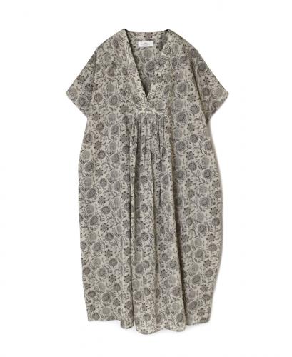 NSL25083(ワンピース) 80s VOILE TWO TONE FLOWER PRINT V-NECK FRENCH/SL DRESS