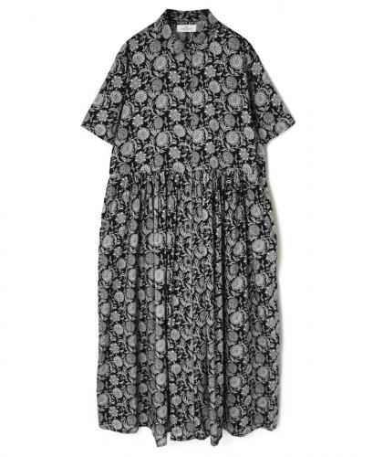 NSL25084(ワンピース) 80s VOILE TWO TONE FLOWER PRINT REGULAR COLLAR S/SL DRESS