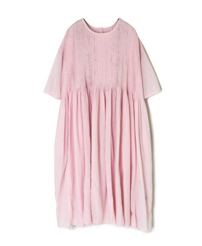 NMDS25232D(ワンピース) COTTON&LINEN PATCHWORK(OVERDYE) CREW-NECK S/SL SHIRT DRESS WITH MINI PINTUCK