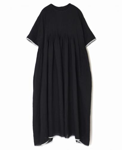 ●INMDS25132(ワンピース) HANDWOVEN LINEN PLAIN WITH SELVAGE CREW NECK HALF/SL DRESS WITH PINTUCK