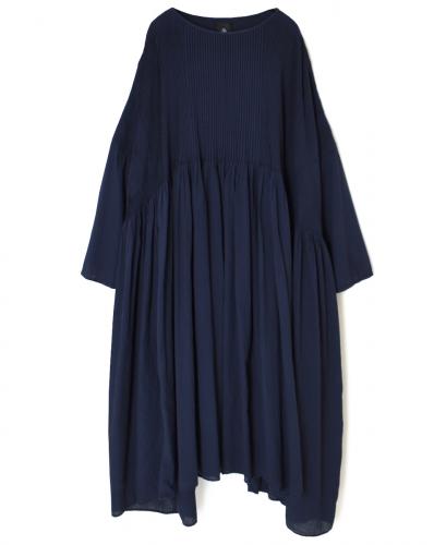 NMDS25512D(ワンピース) 80s ORGANIC COTTON SMALL CHECK&VOILE PLAIN(OVER DYE) MINI PINTUCK PULLOVER DRESS