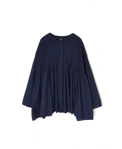 NMDS25513D(シャツ) 80s ORGANIC COTTON SMALL CHECK&VOILE PLAIN(OVER DYE) CREW NECK BUTTON SHIRT WITH PINTUCK