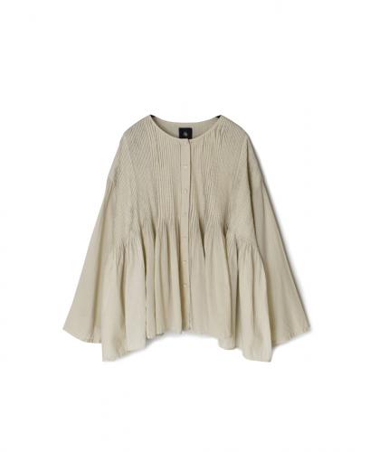 ●NMDS25513D(シャツ) 80s ORGANIC COTTON SMALL CHECK&VOILE PLAIN(OVER DYE) CREW NECK BUTTON SHIRT WITH PINTUCK