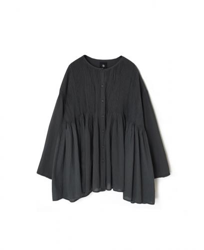 NMDS25513D(シャツ) 80s ORGANIC COTTON SMALL CHECK&VOILE PLAIN(OVER DYE) CREW NECK BUTTON SHIRT WITH PINTUCK