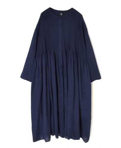 NMDS25514D(ワンピース) 80s ORGANIC COTTON SMALL CHECK&VOILE PLAIN(OVER DYE) CREW NECK BUTTON SHIRT MAXI DRESS WITH PINTUCK
