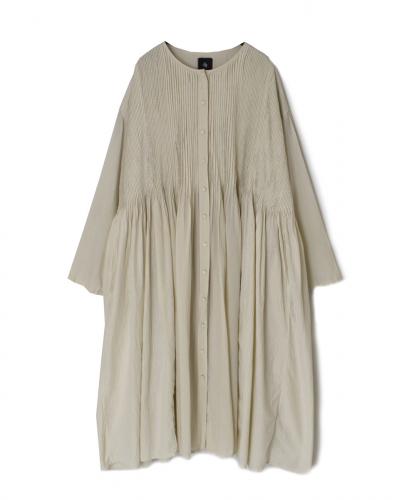 ⚫︎NMDS25514D(ワンピース) 80s ORGANIC COTTON SMALL CHECK&VOILE PLAIN(OVER DYE) CREW NECK BUTTON SHIRT MAXI DRESS WITH PINTUCK