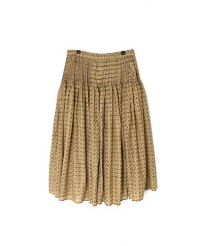 INMDS25774(スカート) 80s COTTON VOILE CONTRAST FLOWER HAND SCREEN PRINT FLARED SKIRT WITH MINI PINTUCK