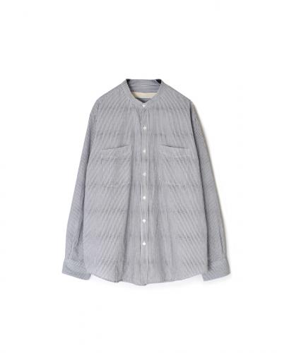 NVL2582S(シャツ) YARN DYED COTTON STRIPE BANDED COLLAR L/SL OVERSIZED SHIRT