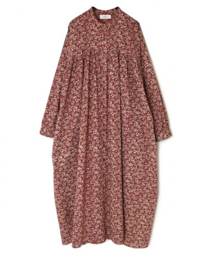 NSL25573(ワンピース) COTTON SLUB FLOWER PRINT BANDED COLLAR SHIRT DRESS WITH GATHER