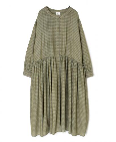 INMDS25714(ワンピース) HANDWOVEN COTTON/SILK SELF CHECK LACE COLLAR DRESS WITH PINTUCK
