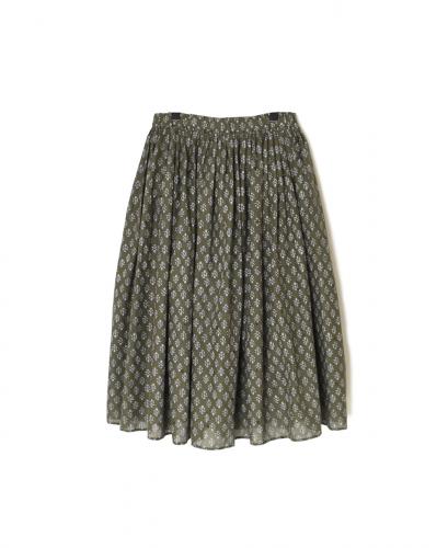 NMDS25555(スカート) 80s COTTON VOILE FLOWER BLOCK PRINT RAJASTHAN TUCK GATHERED SKIRT WITH LINING