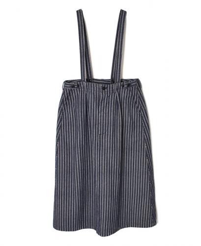 ISNAM2574S(スカート) YARN DYED INDIGO 2 STRIPE ADJUSTER TACK SKIRT WITH SUSPENDERS