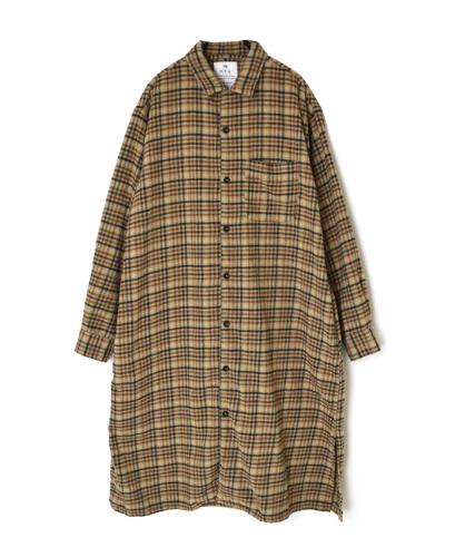 INHT2562CKD(ロングシャツ) COTTON CHECK OVERDYE ONE-UP COLLAR LONG SHIRT