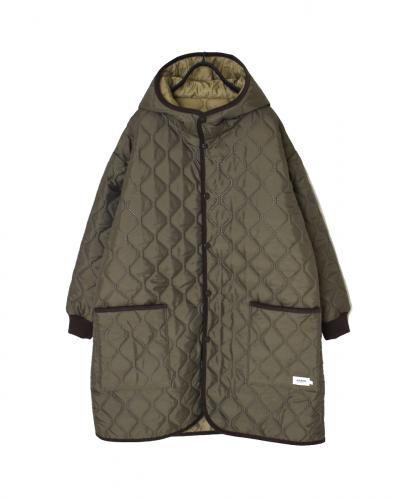 NAM2562PP(コート) PLAIN POLYESTERxPLAIN POLYESTER HEAT QUILT OVERSIZED MID-LENGTH HOODED COAT WITH RIBBED CUFF
