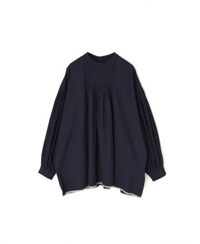 INMDS25722(シャツ) HANDWOVEN HEAVY COTTON PLAIN BACK OPENING STAND COLLAR SHIRT WITH MINI PINTUCK