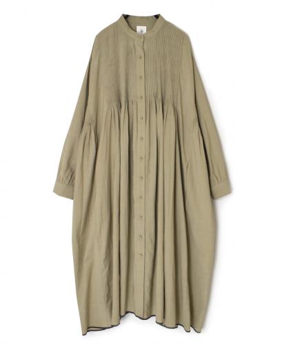 INMDS25724(ワンピース) HANDWOVEN HEAVY COTTON PLAIN MINI PINTUCK BANDED COLLAR SHIRT DRESS