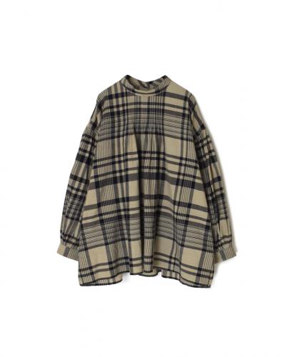 INMDS25732(シャツ) HANDWOVEN HEAVY COTTON CHECK BACK OPENING STAND COLLAR SHIRT WITH MINI PINTUCK