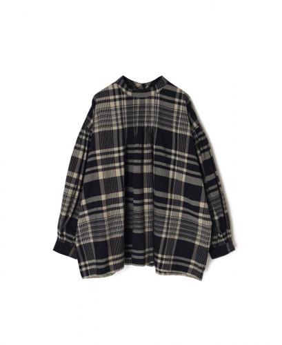 INMDS25732(シャツ) HANDWOVEN HEAVY COTTON CHECK BACK OPENING STAND COLLAR SHIRT WITH MINI PINTUCK