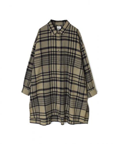 INMDS25733(シャツ) HANDWOVEN HEAVY COTTON CHECK REGULAR COLLAR BACK PINTUCK LONG SHIRT
