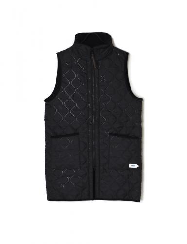 NAM2551(ベスト) PLAIN POLYESTER×FREECE HEAT QUILT HIGH-NECK FULL DOUBLE ZIP-UP REVERSIBLE LONG VEST