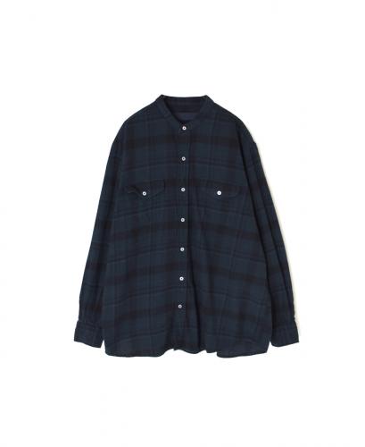 NVL2572D(シャツ) COTTON FLANNEL CHECK OVERDYE BANDED COLLAR L/SL OVERSIZED SHIRT