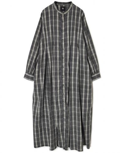 NMDS25594(ワンピース) WOOL COTTON CHECK INVERTED PLEATS BANDED SHIRT DRESS