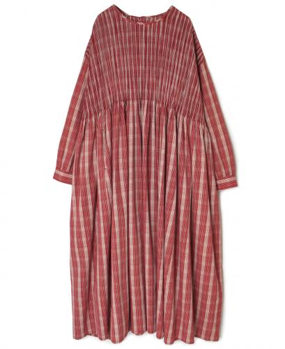 NMDS25593(ワンピース) WOOL COTTON CHECK CREW-NECK P/O DRESS WITH PINTUCK
