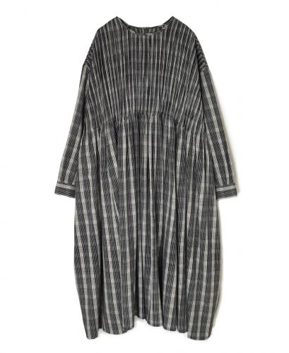NMDS25593(ワンピース) WOOL COTTON CHECK CREW-NECK P/O DRESS WITH PINTUCK