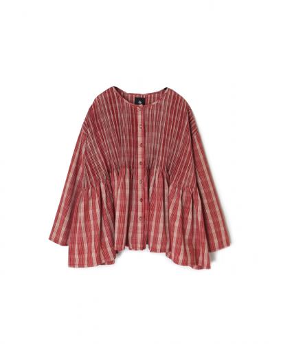NMDS25592(シャツ) WOOL COTTON CHECK CREW-NECK BUTTON SHIRT WITH PINTUCK