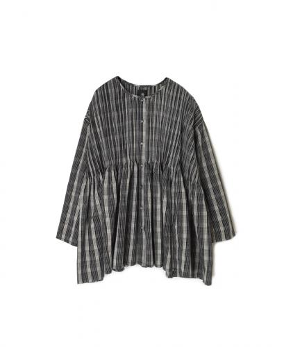 NMDS25592(シャツ) WOOL COTTON CHECK CREW-NECK BUTTON SHIRT WITH PINTUCK