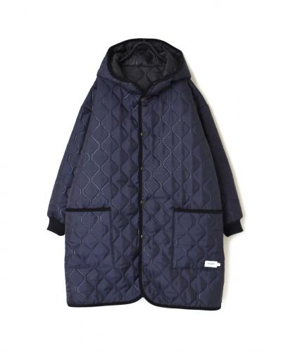 NAM2562PP(コート) PLAIN POLYESTERxPLAIN POLYESTER HEAT QUILT OVERSIZED MID-LENGTH HOODED COAT WITH RIBBED CUFF