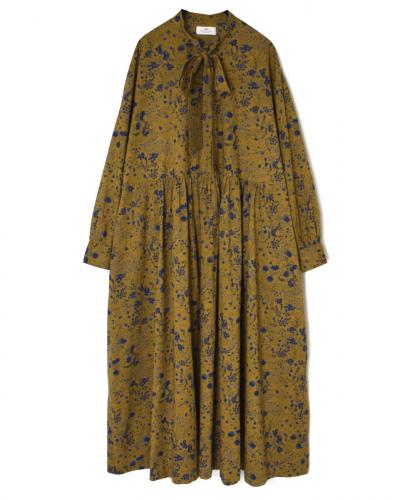 NSL25593(ワンピース) 60s CAMBRIC FLOWER PRINT TAI GATHER FLY FRONT PULLOVER DRESS