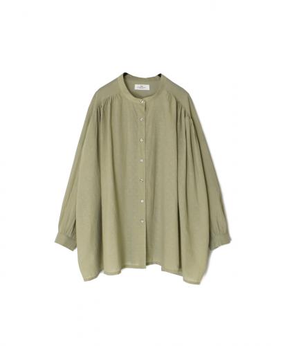 NSL25612(シャツ) COTTON DOBIE DOT PATCHWORK BANDED COLLAR GATHERED SHIRT