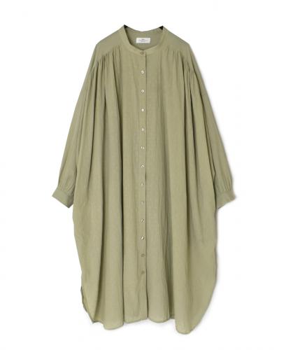 NSL25614(ワンピース) COTTON DOBIE DOT PATCHWORK BANDED COLLAR GATHERED SHIRT DRESS