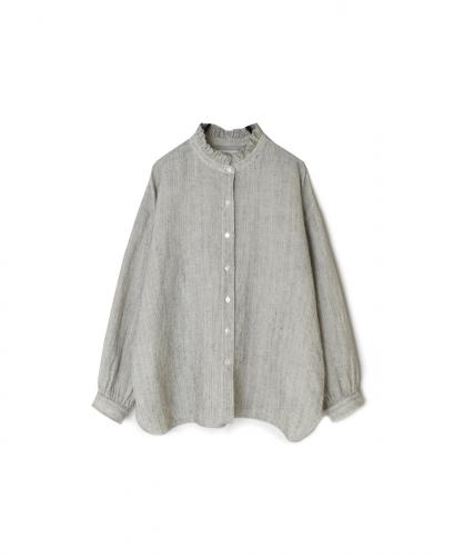 INSL25711(シャツ) WOOL/LINEN STRIPE FRILL COLLAR SHIRT