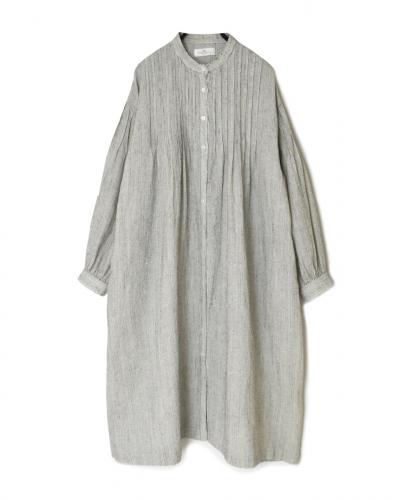 INSL25714(ワンピース) WOOL/LINEN STRIPE BANDED COLLAR DRESS WITH PINTUCK