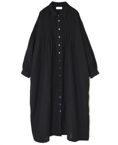 INSL25704(ワンピース) WOOL/LINEN PLAIN REGULAR COLLAR DRESS WITH PINTUCK
