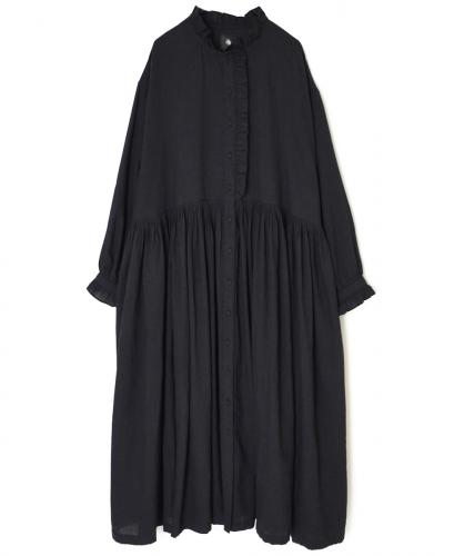 INMDS25754(ワンピース) WOOL/COTTON/SILK PLAIN FRILL COLLAR SHIRT DRESS WITH RAJASTHAN GATHER