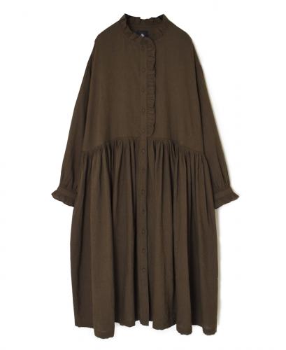 ●INMDS25754(ワンピース) WOOL/COTTON/SILK PLAIN FRILL COLLAR SHIRT DRESS WITH RAJASTHAN GATHER