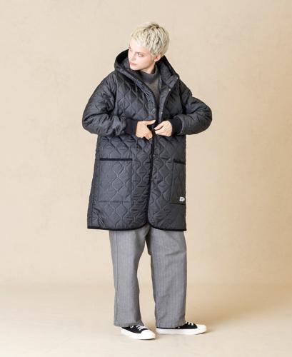 NAM2562PP(コート) PLAIN POLYESTERxPLAIN POLYESTER HEAT QUILT OVERSIZED MID-LENGTH HOODED COAT WITH RIBBED CUFF
