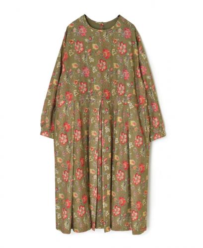 INSL24734(ワンピース) 60s CAMBRIC FLOWER PRINT CREW NECK PLEATS L/SL DRESS