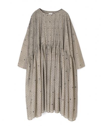 INMDS26082(ワンピース) 80s VOILE SQUARE BLOCK PRINT MINI PINTUCK PULLOVER DRESS