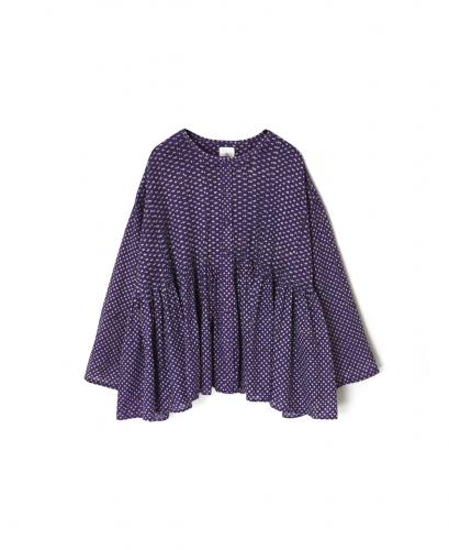 INMDS26083(シャツ) 80s VOILE SQUARE BLOCK PRINT CREW-NECK BUTTON SHIRTS WITH MINI PINTUCK