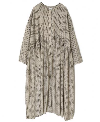 INMDS26084(ワンピース) 80s VOILE SQUARE BLOCK PRINT CREW-NECK BUTTON SHIRTS DRESS WITH MINI PINTUCK