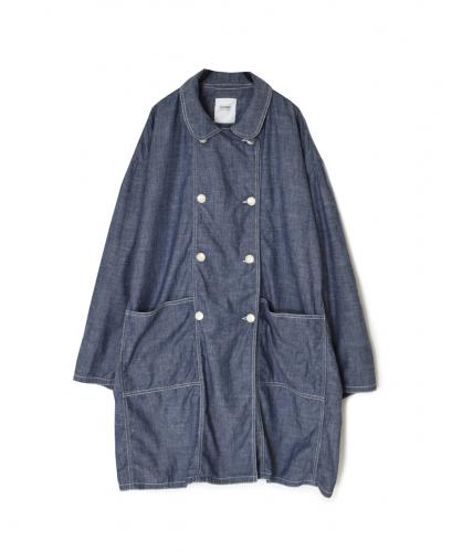 ISNAM2602CB(ロングジャケット) NAVY(INDIGO) CHAMBRAY ROUND COLLAR DOUBLE LONG JACKET
