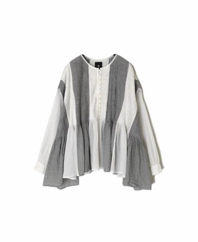 ●INMDS26111W(シャツ) HANDWOVEN COTTON SINGLE CHECK PATCHWORK(WASHED) BALL BUTTON SHIRTS WITH MINI PINTUCK